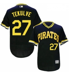 Mens Majestic Pittsburgh Pirates 27 Kent Tekulve Black Flexbase Authentic Collection Cooperstown MLB Jersey