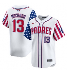 Men San Diego Padres 13 Manny Machado White 2025 Independence Day Vapor Premier Limited Stitched Baseball Jersey