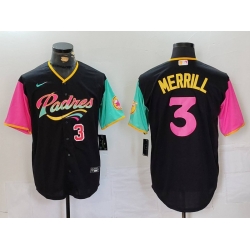 Men San Diego Padres 3 Jackson Merrill Black City Connect Cool Base Stitched Baseball Jersey 5