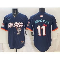 Men San Diego Padres X Hello Kitty  11 Obsidian 2026 City Connect Stadium Stitched Baseball Jersey