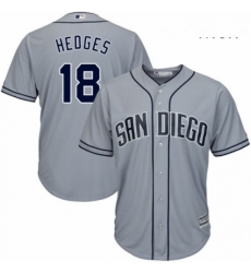 Mens Majestic San Diego Padres 18 Austin Hedges Replica Grey Road Cool Base MLB Jersey 