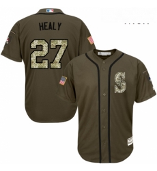 Mens Majestic Seattle Mariners 27 Ryon Healy Replica Green Salute to Service MLB Jersey 