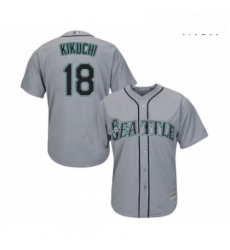 Mens Seattle Mariners 18 Yusei Kikuchi Replica Grey Road Cool Base Baseball Jersey 