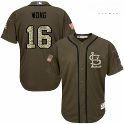 Mens Majestic St Louis Cardinals 16 Kolten Wong Replica Green Salute to Service MLB Jersey