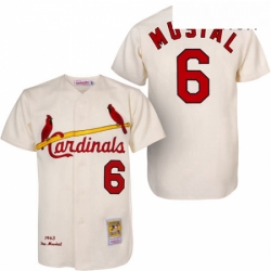 Mens Mitchell and Ness 1963 St Louis Cardinals 6 Stan Musial Replica Cream Throwback MLB Jersey