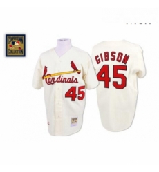 Mens Mitchell and Ness St Louis Cardinals 45 Bob Gibson Replica Cream Throwback MLB Jersey