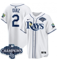 Men Tampa Bay Rays  2 Yandy Diaz White 2026 AL East Champions Patch Limited Stitched Baseball Jersey