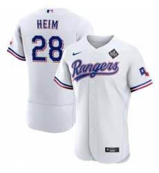 Men Texas Rangers 28 Jonah Heim White 2023 World Series Flex Base Stitched Baseball Jersey