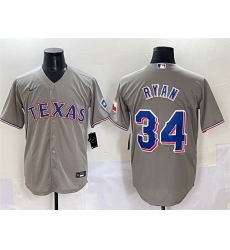 Men Texas Rangers 34 Nolan Ryan Grey With Patch Cool Base Stitched Baseball Jersey