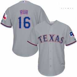 Mens Majestic Texas Rangers 16 Ryan Rua Replica Grey Road Cool Base MLB Jersey 