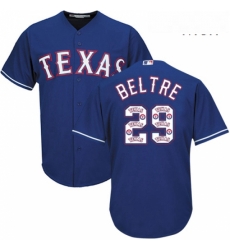 Mens Majestic Texas Rangers 29 Adrian Beltre Authentic Royal Blue Team Logo Fashion Cool Base MLB Jersey