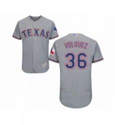 Mens Texas Rangers 36 Edinson Volquez Grey Road Flex Base Authentic Collection Baseball Jersey