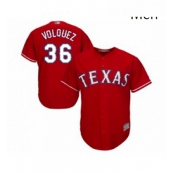 Mens Texas Rangers 36 Edinson Volquez Replica Red Alternate Cool Base Baseball Jersey 