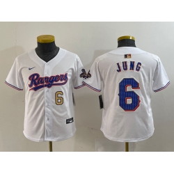 Youth Texas Rangers 6 Josh Jung White Gold Stitched Baseball Jersey 1