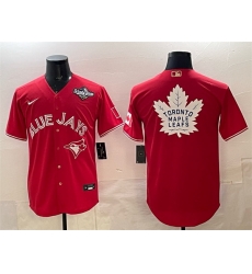 Men Toronto Blue Jays  26 Leafs Red 2025 World Series With White Leafs Logo Cool Base Stitched Baseball Jersey