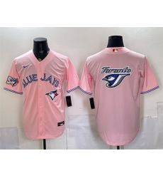 Men Toronto Blue Jays Team Big Logo Pink 50 Seasons Patch Stitched Baseball Jersey