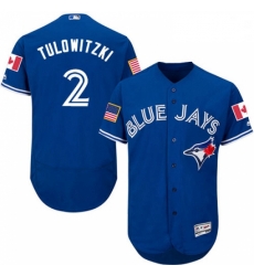 Mens Majestic Toronto Blue Jays 2 Troy Tulowitzki Authentic Royal Blue Fashion Stars Stripes Flex Base Jersey