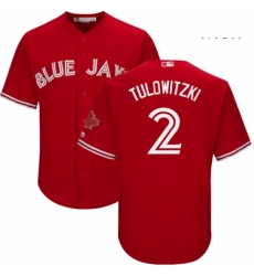 Mens Majestic Toronto Blue Jays 2 Troy Tulowitzki Replica Scarlet Alternate Cool Base MLB Jersey