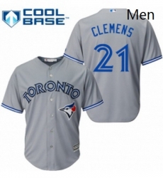 Mens Majestic Toronto Blue Jays 21 Roger Clemens Replica Grey Road MLB Jersey