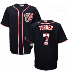 Mens Majestic Washington Nationals 7 Trea Turner Authentic Navy Blue Team Logo Fashion Cool Base MLB Jersey