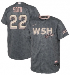 Youth Washington Nationals 22 Juan Soto 2022 Grey City Connect Cherry Blossom Stitched Baseball Jersey