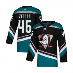 Men Anaheim Ducks 46 Trevor Zegras Black Teal Stitched Jersey