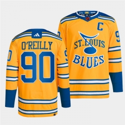 Men St Louis Blues 90 Ryan O 27Reilly Yellow 2022 23 Reverse Retro Stitched Jersey