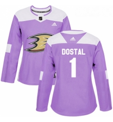 Womens Adidas Anaheim Ducks 1 Lukas Dostal Authentic Purple Fights Cancer Practice NHL Jersey 