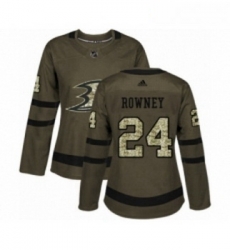 Womens Adidas Anaheim Ducks 24 Carter Rowney Authentic Green Salute to Service NHL Jersey 