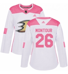 Womens Adidas Anaheim Ducks 26 Brandon Montour Authentic WhitePink Fashion NHL Jersey 