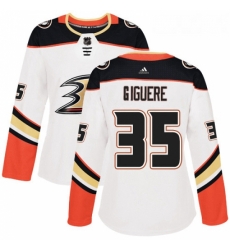 Womens Adidas Anaheim Ducks 35 Jean Sebastien Giguere Authentic White Away NHL Jersey 