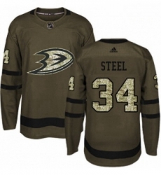 Youth Adidas Anaheim Ducks 34 Sam Steel Premier Green Salute to Service NHL Jersey 