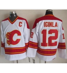 Calgary Flames #12 Jarome Iginla White CCM Throwback Stitched NHL Jersey