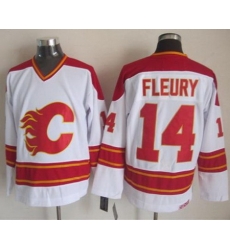 Calgary Flames #14 Theoren Fleury White CCM Throwback Stitched NHL Jersey