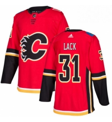 Mens Adidas Calgary Flames 31 Eddie Lack Authentic Red Home NHL Jersey 