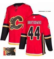 Mens Adidas Calgary Flames 44 Matt Bartkowski Authentic Red Fashion Gold NHL Jersey 