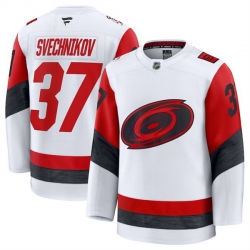 Men Carolina Hurricanes 37 Andrei Svechnikov White 2025 Away Stitched Hockey Jersey