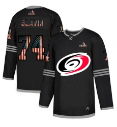 Men Carolina Hurricanes 74 Jaccob Slavin Black USA Flag Fashion Adidas Jersey