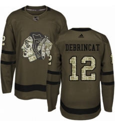 Men's Adidas Chicago Blackhawks #12 Alex DeBrincat Authentic Green Salute to Service NHL Jersey