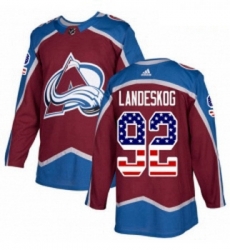 Youth Adidas Colorado Avalanche 92 Gabriel Landeskog Authentic Burgundy Red USA Flag Fashion NHL Jersey 