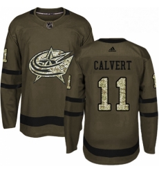 Mens Adidas Columbus Blue Jackets 11 Matt Calvert Authentic Green Salute to Service NHL Jersey 