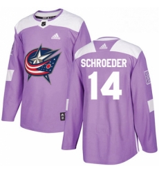 Mens Adidas Columbus Blue Jackets 14 Jordan Schroeder Authentic Purple Fights Cancer Practice NHL Jersey 