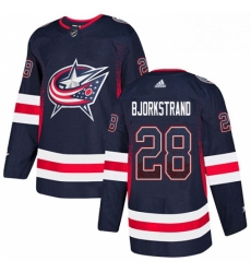 Mens Adidas Columbus Blue Jackets 28 Oliver Bjorkstrand Authentic Navy Blue Drift Fashion NHL Jersey 