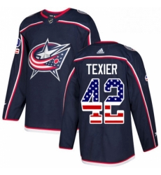 Mens Adidas Columbus Blue Jackets 42 Alexandre Texier Authentic Navy Blue USA Flag Fashion NHL Jersey 