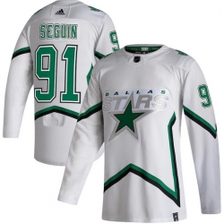 Men Dallas Stars 91 Tyler Seguin White 2020 21 Reverse Retro Adidas Jersey