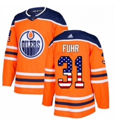 Mens Adidas Edmonton Oilers 31 Grant Fuhr Authentic Orange USA Flag Fashion NHL Jersey 