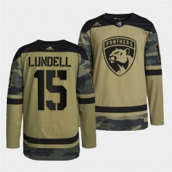 Men Florida Panthers 15 Anton Lundell 2022 Camo Military Appreciation Night Stitched jersey