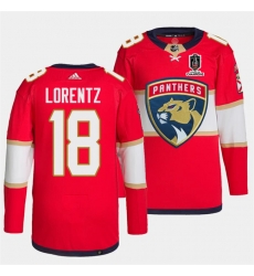 Men Florida Panthers 18 Steven Lorentz Red Home 2024 Stanley Cup Champions Stitched Jersey