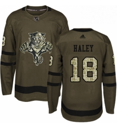 Mens Adidas Florida Panthers 18 Micheal Haley Authentic Green Salute to Service NHL Jersey 