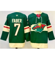 Men Minnesota Wild 7 Brock Faber Green 2024 25 Home Stitched Hockey Jersey